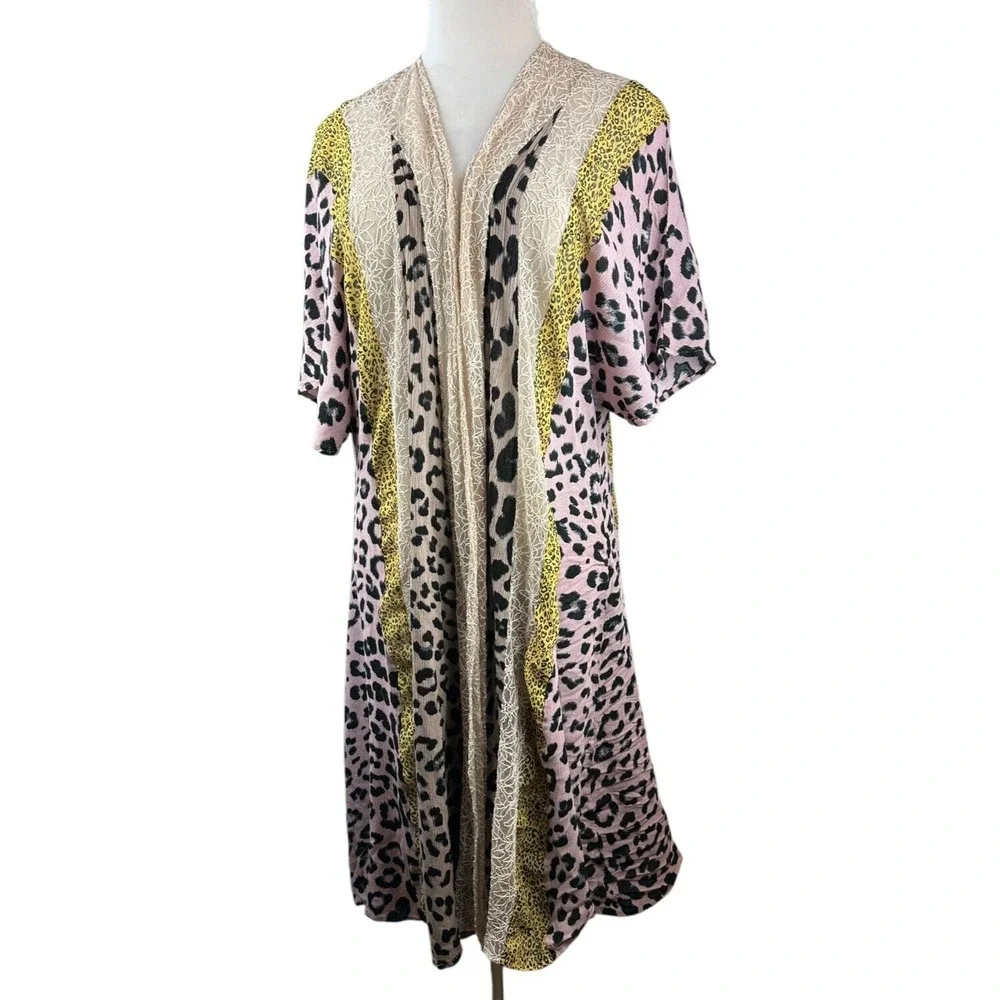 Gigio Boho Animal Print Lagenlook Kimono Cardigan Mesh Duster Plus Size 1XL 1X - Picture 3 of 16